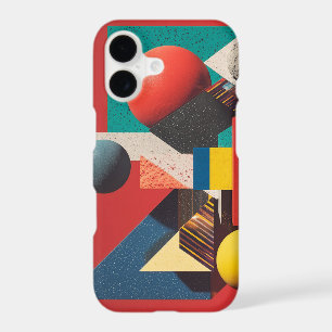 Colourful Geometric Shapes on Red Background