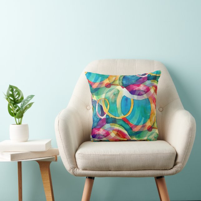 Colourful geometric shapes pattern 26 throw pillow (Chair)