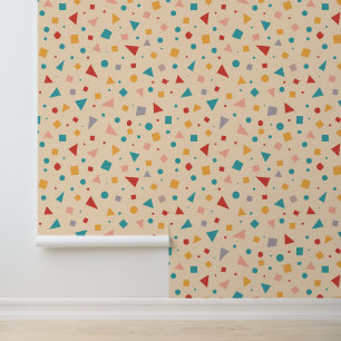 Colourful Geometric Shapes Pattern on Beige Wallpaper