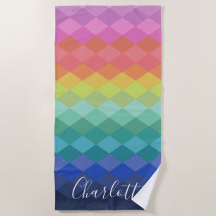 Colourful Geometric Shapes Rainbow Personalized Beach Towel