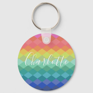Colourful Geometric Shapes Rainbow Personalized    Keychain
