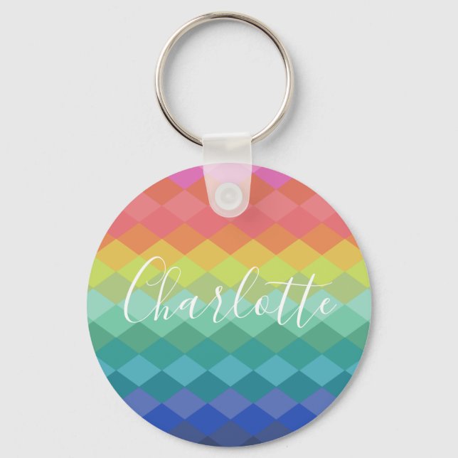 Colourful Geometric Shapes Rainbow Personalized    Keychain (Front)
