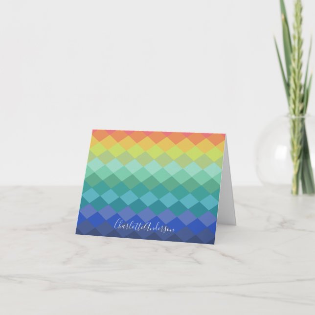 Colourful Geometric Shapes Rainbow Personalized  Note Card (Front)