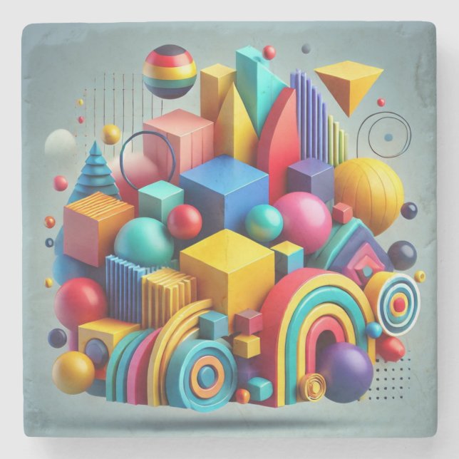 Colourful Geometric Shapes Stone Coaster (Front)