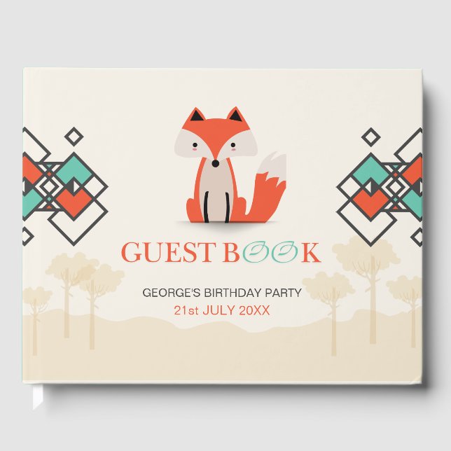 Colourful Geometric Shapes Tribal Fox Pattern  Guest Book (Front)