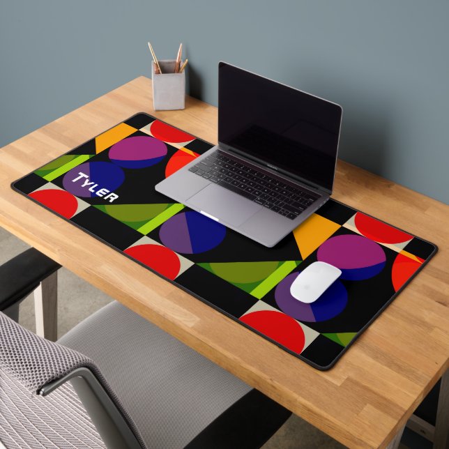Colourful Geometric Shapes, White Name Desk Mat (Office 2)