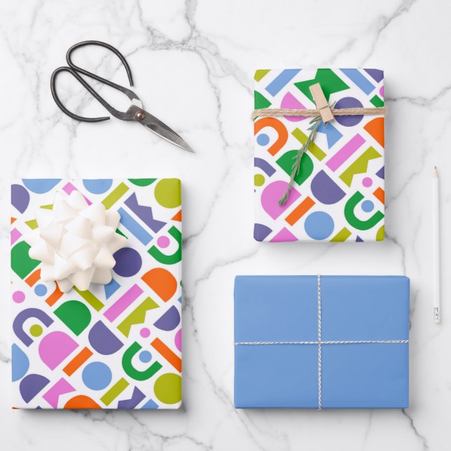 Colourful Geometric Shapes Wrapping Paper Sheet (Front)