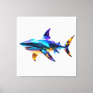 "Colourful Geometric Shark – Vibrant Polygon Art S Canvas Print