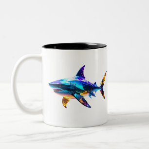 "Colourful Geometric Shark – Vibrant Polygon Art S Two-Tone Coffee Mug