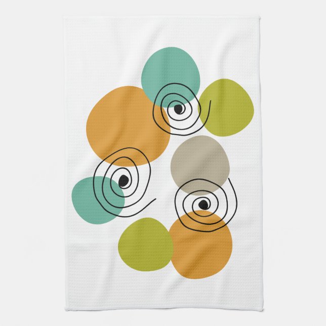 Colourful Geometric Spirals Mid Century Modern Kitchen Towel (Vertical)
