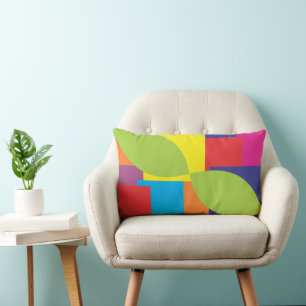 Colourful Geometric Square Leaf Pattern Lumbar Pillow