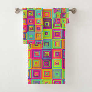 Colourful Geometric Squares Bath Towel Set