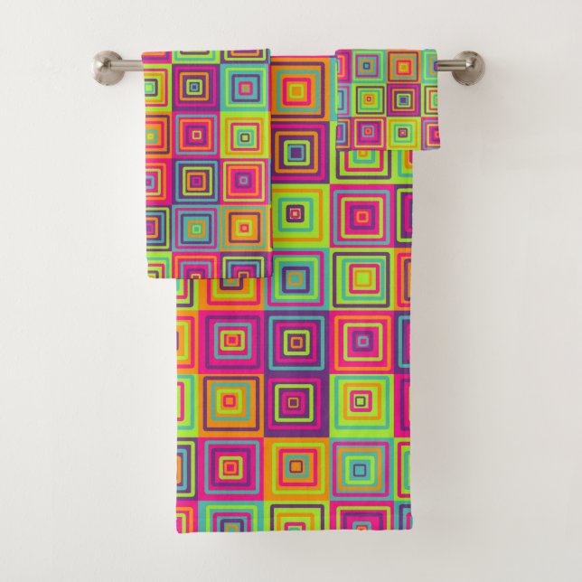 Colourful Geometric Squares Bath Towel Set (Insitu)