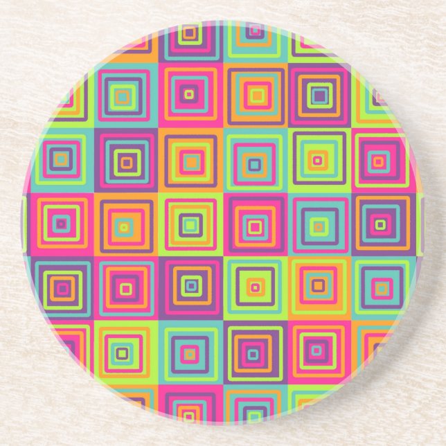 Colourful Geometric Squares Coaster (Front)