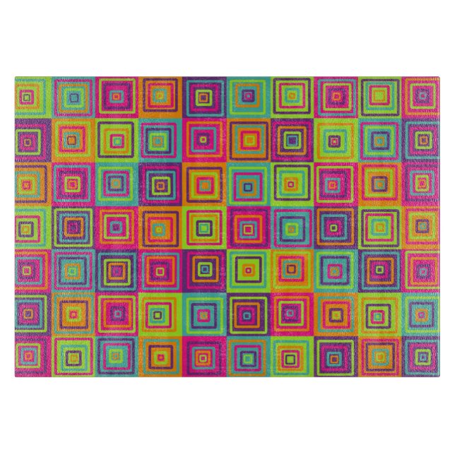 Colourful Geometric Squares Cutting Board (Front)