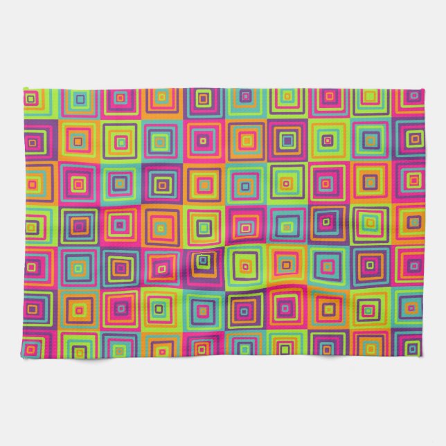 Colourful Geometric Squares Kitchen Towel (Horizontal)