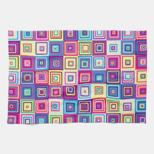 Colourful Geometric Squares Kitchen Towel