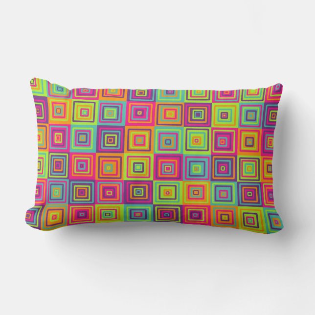 Colourful Geometric Squares Lumbar Pillow (Front)
