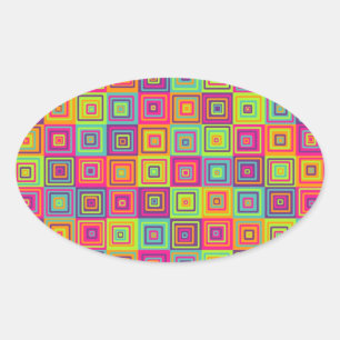 Colourful Geometric Squares Oval Sticker