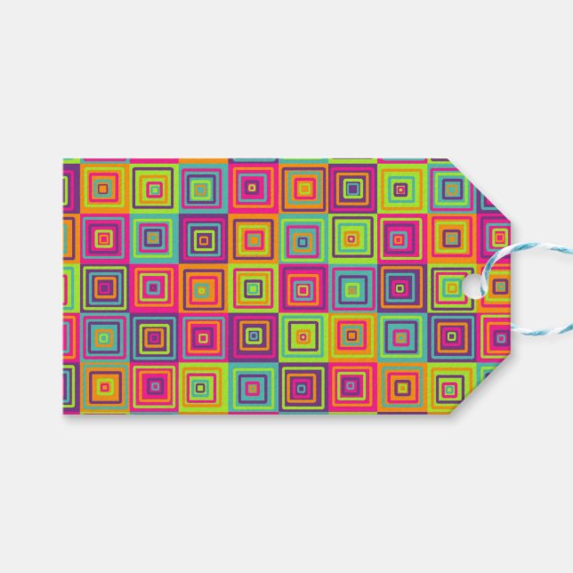 Colourful Geometric Squares Pattern Gift Tags (Front (Horizontal))
