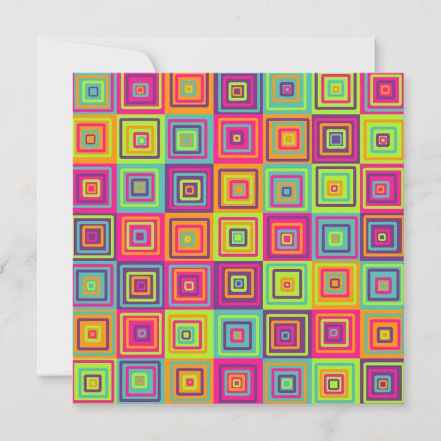 Colourful Geometric Squares Pattern Invitation (Front)