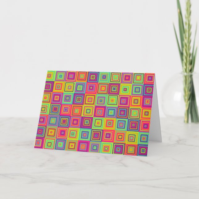 Colourful Geometric Squares Pattern Invitation (Front)
