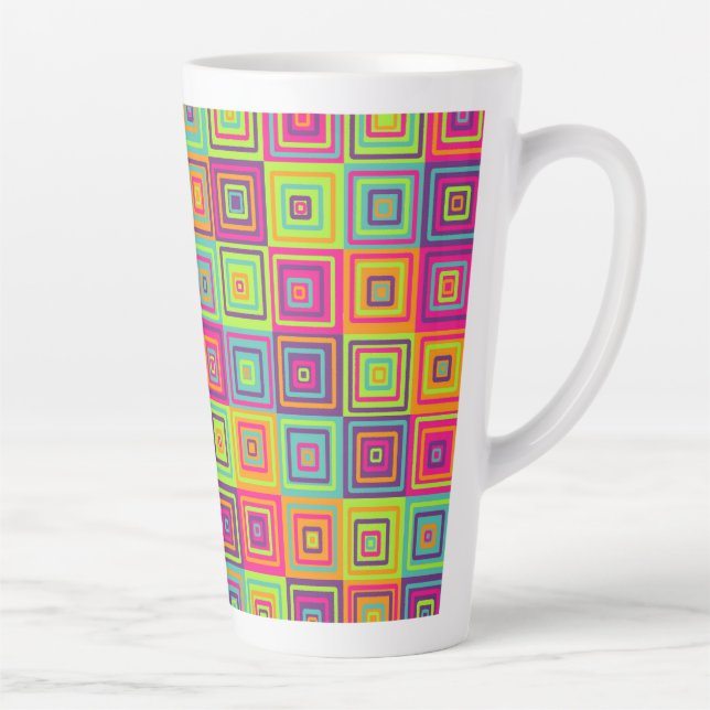 Colourful Geometric Squares Pattern Latte Mug (Right)