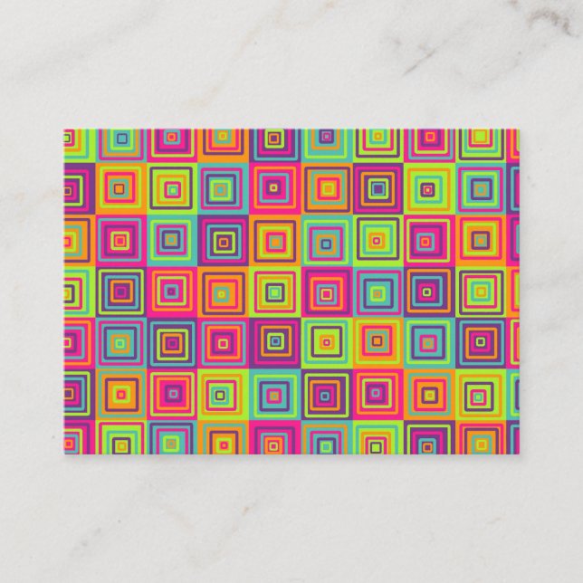 Colourful Geometric Squares Pattern Place Card (Front)