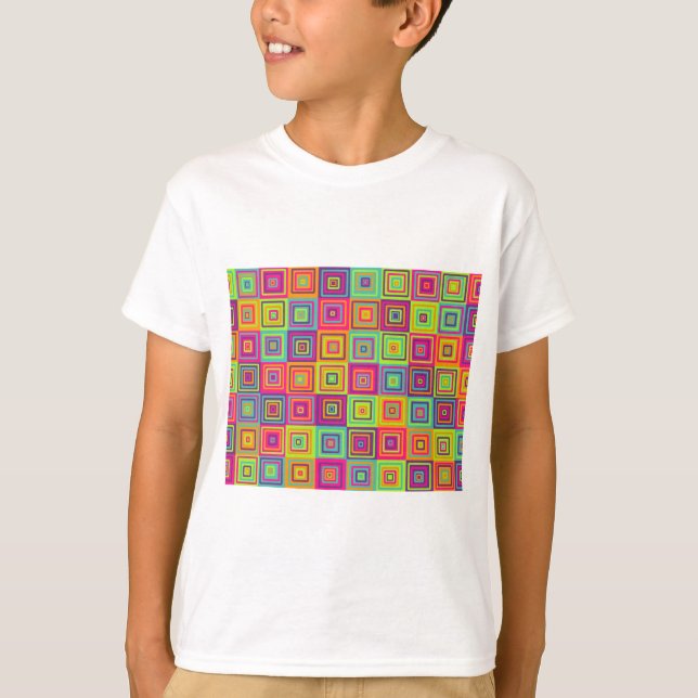 Colourful Geometric Squares Pattern T-Shirt (Front)