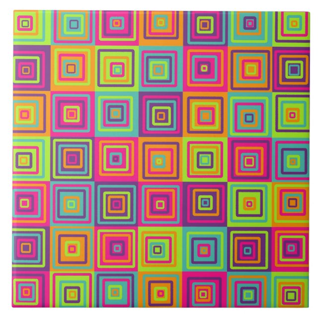 Colourful Geometric Squares Pattern Tile (Front)