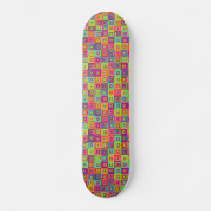 Colourful Geometric Squares Skateboard