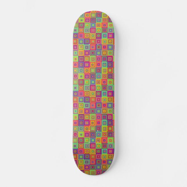 Colourful Geometric Squares Skateboard (Front)
