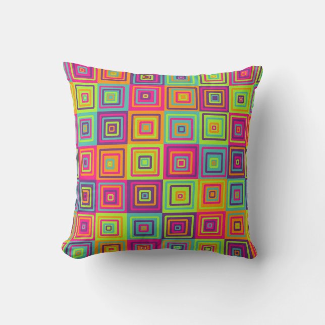 Colourful Geometric Squares Throw Pillow (Front)