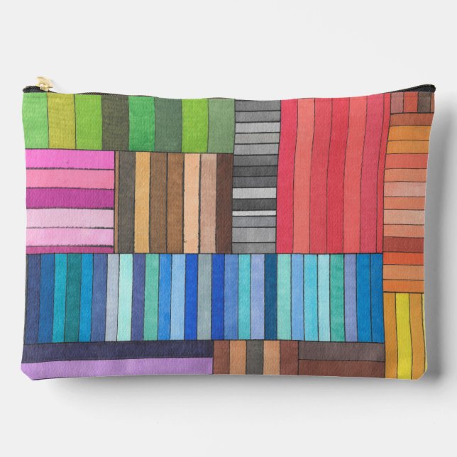 Colourful Geometric Striped Pattern in Rainbow  Accessory Pouch (Front)