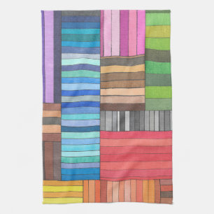 Colourful Geometric Striped Pattern in Rainbow Kitchen Towel