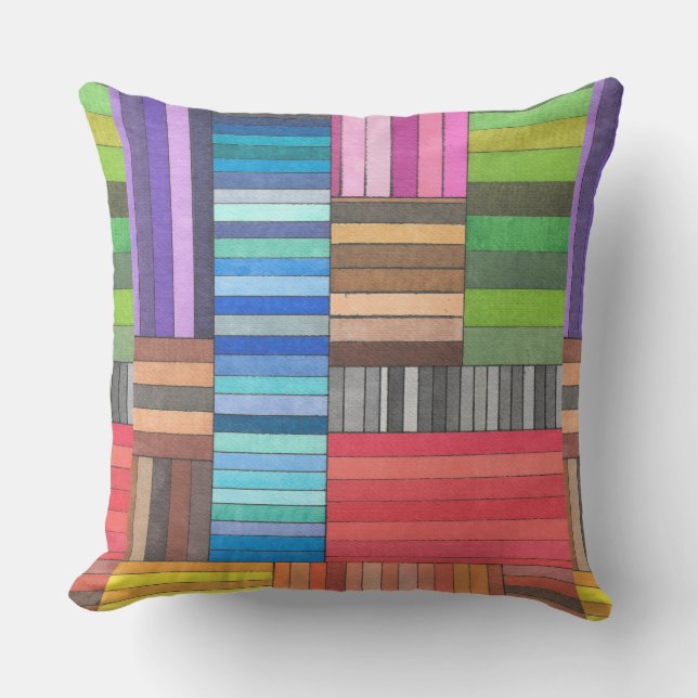 Colourful Geometric Striped Pattern in Rainbow  Throw Pillow (Front)