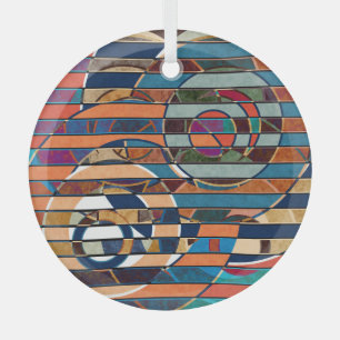 Colourful Geometric Stripes, Abstract Glass Ornament