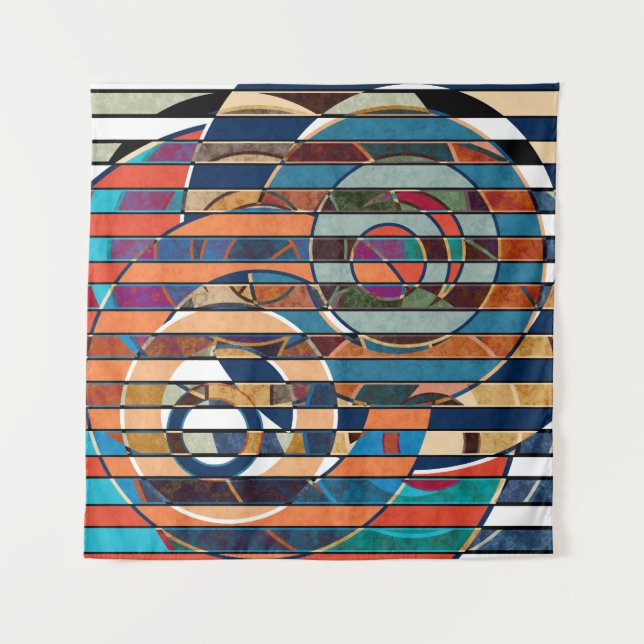 Colourful Geometric Stripes, Abstract Tapestry (Front)