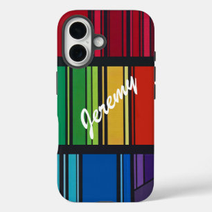 Colourful Geometric Stripes personalize with Name iPhone 16 Case