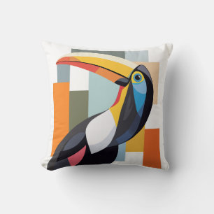 Colourful Geometric Toucan Bird Throw Pillow