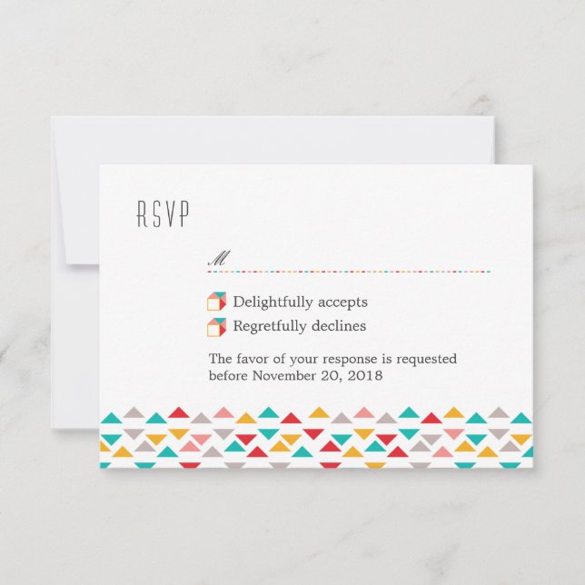 Colourful Geometric Triangle Hearts RSVP (Front)