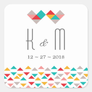 Colourful Geometric Triangle Hearts Wedding Square Sticker