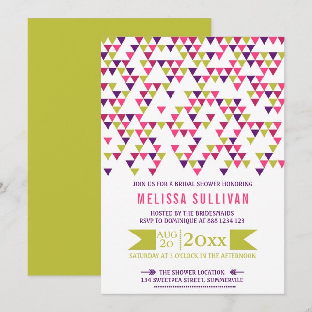 Colourful Geometric Triangles Bridal Shower Invitation (Front/Back)