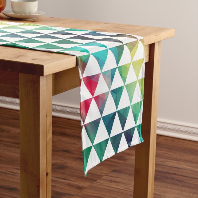 Colourful Geometric Triangles Modern Pattern Short Table Runner (In Situ)
