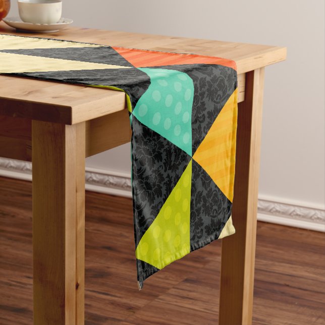 Colourful Geometric Triangles Short Table Runner (In Situ)