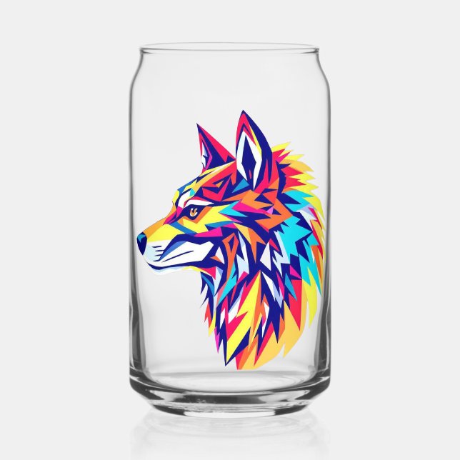 Colourful Geometric Wolf Drinkware Set Can Glass (Front)