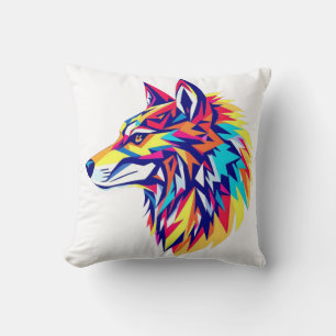 Colourful Geometric Wolf Throw Pillow