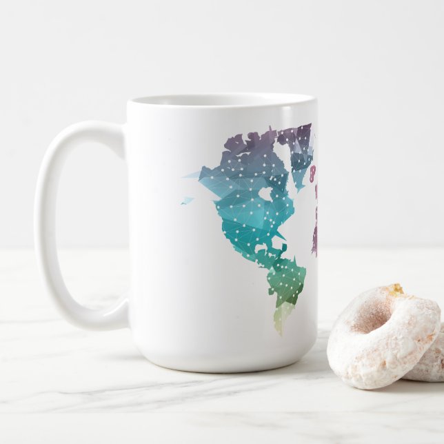 Colourful Geometric World Map  Coffee Mug (With Donut)