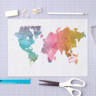 Colourful Geometric World Map – Trendy  Tissue Paper