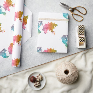 Colourful Geometric World Map Wrapping Paper 